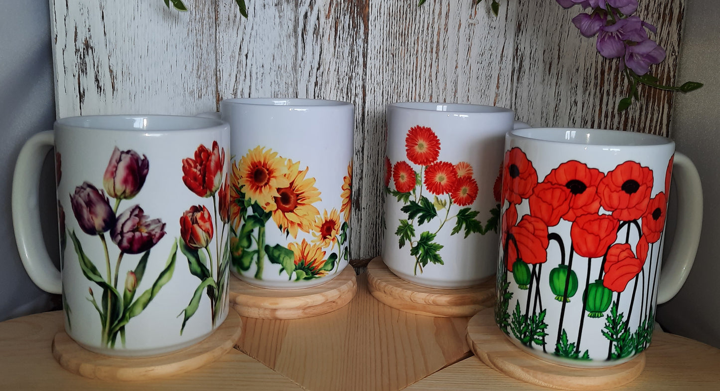 15 OZ CERAMIC FLOWERS HOT & COLD MUG