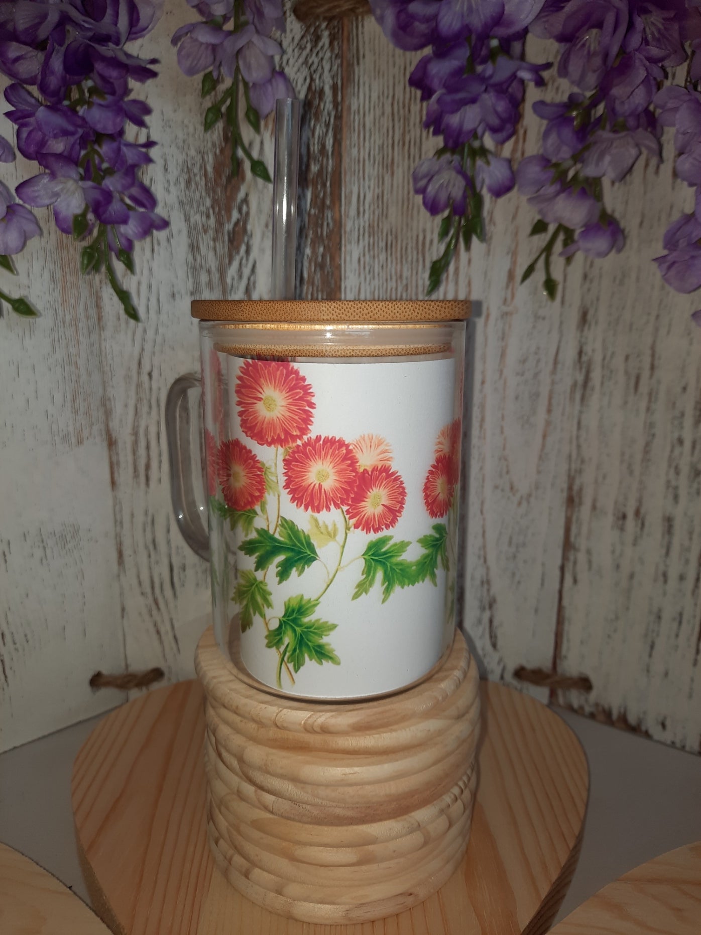 15 OZ GLASS FLOWERS HOT & COLD MUG