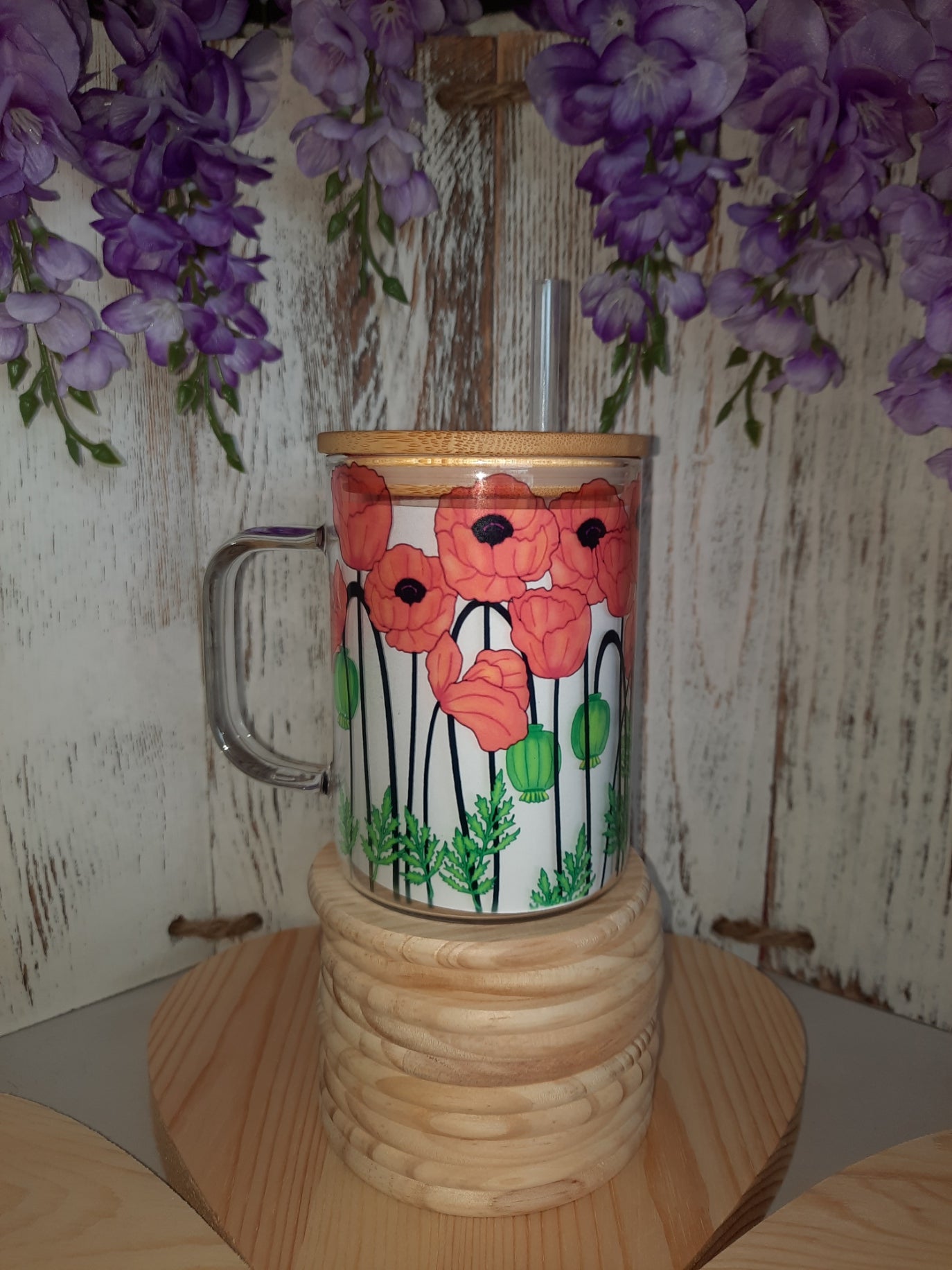 15 OZ GLASS FLOWERS HOT & COLD MUG