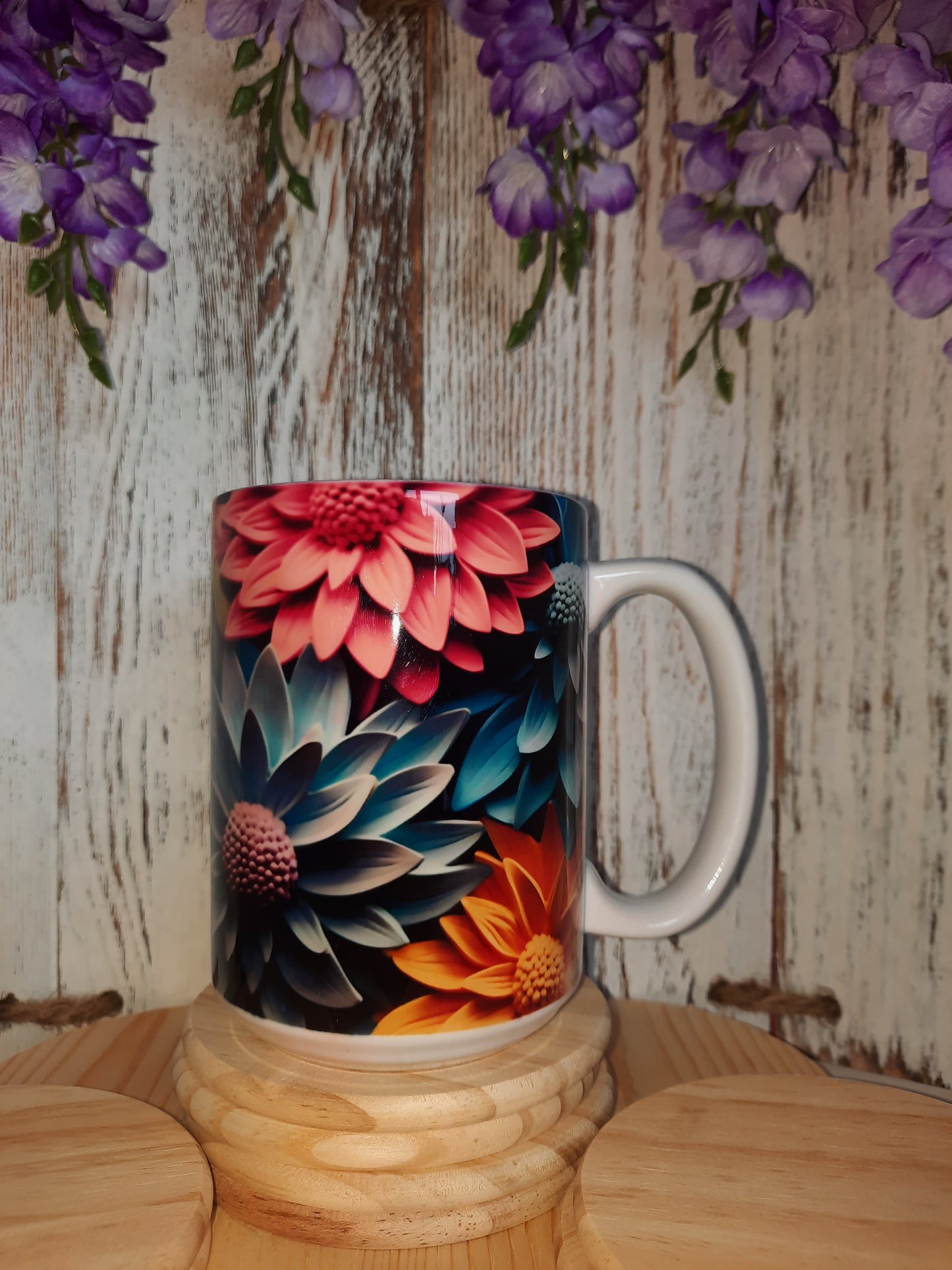 15 OZ CERAMIC COLORFUL FLOWERS HOT & COLD MUG