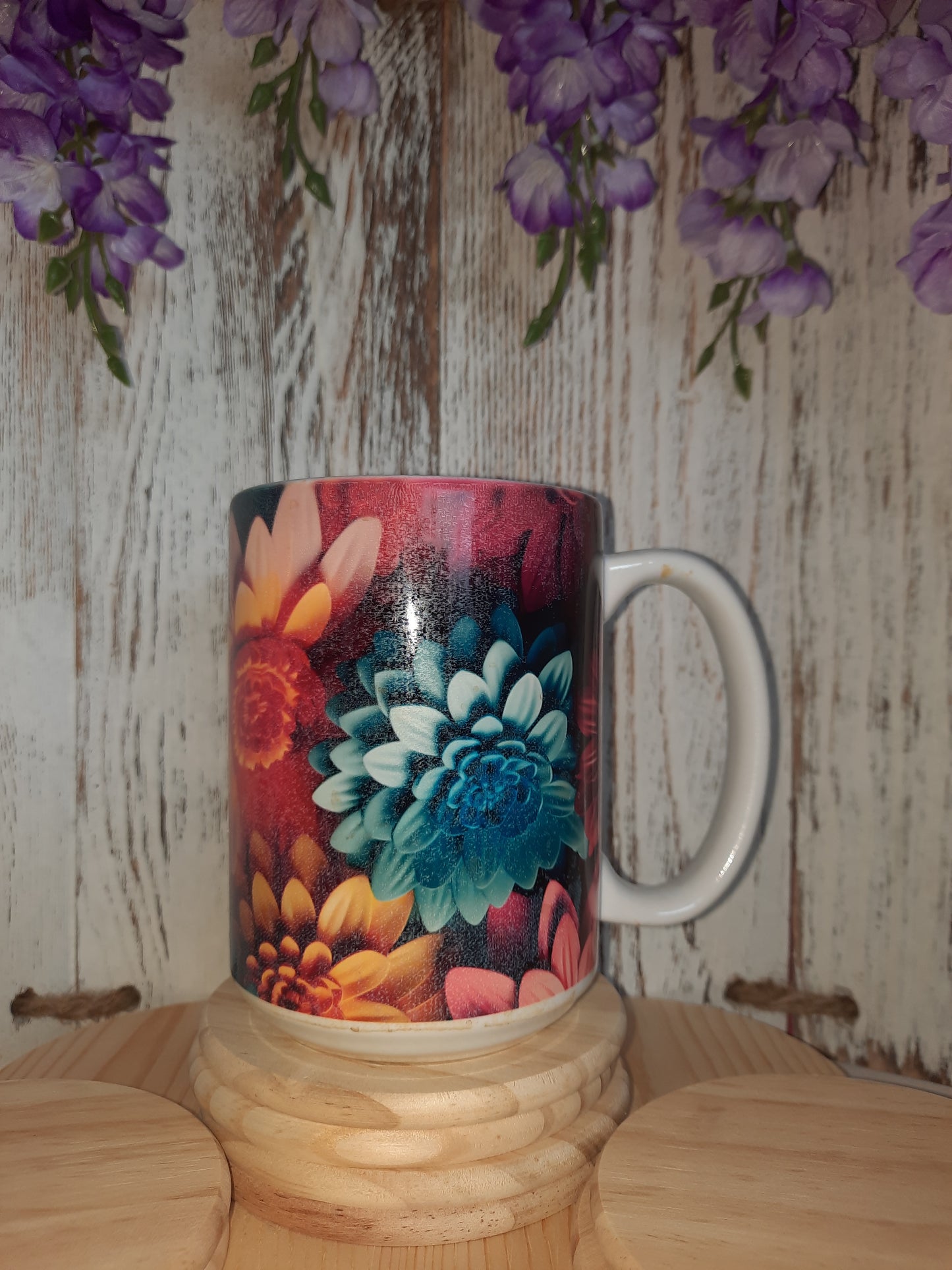 15 OZ CERAMIC COLORFUL FLOWERS HOT & COLD MUG
