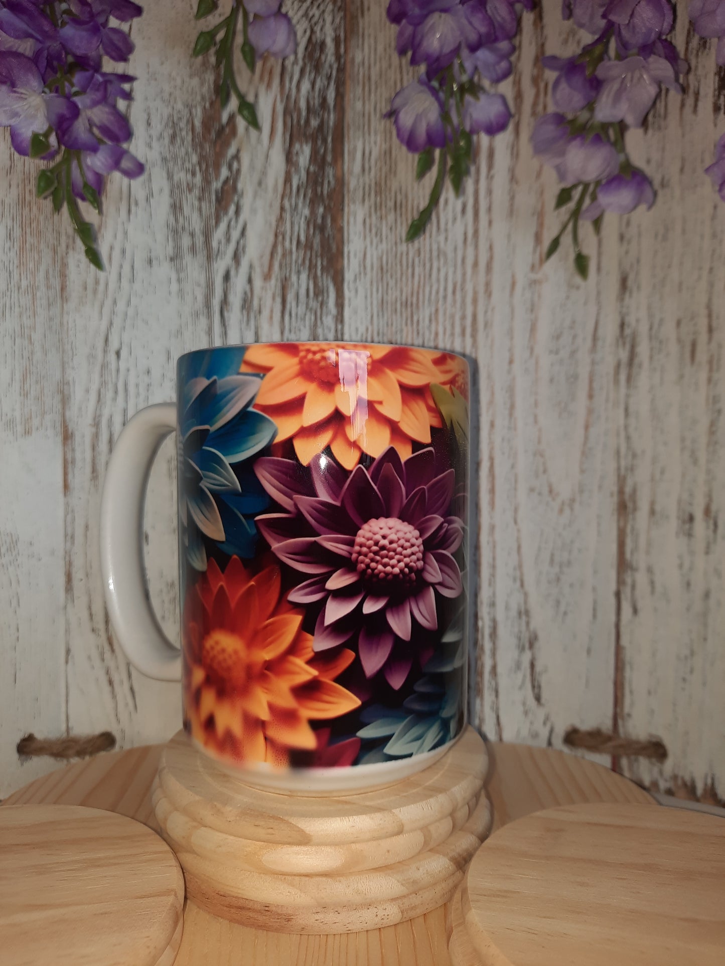 15 OZ CERAMIC COLORFUL FLOWERS HOT & COLD MUG