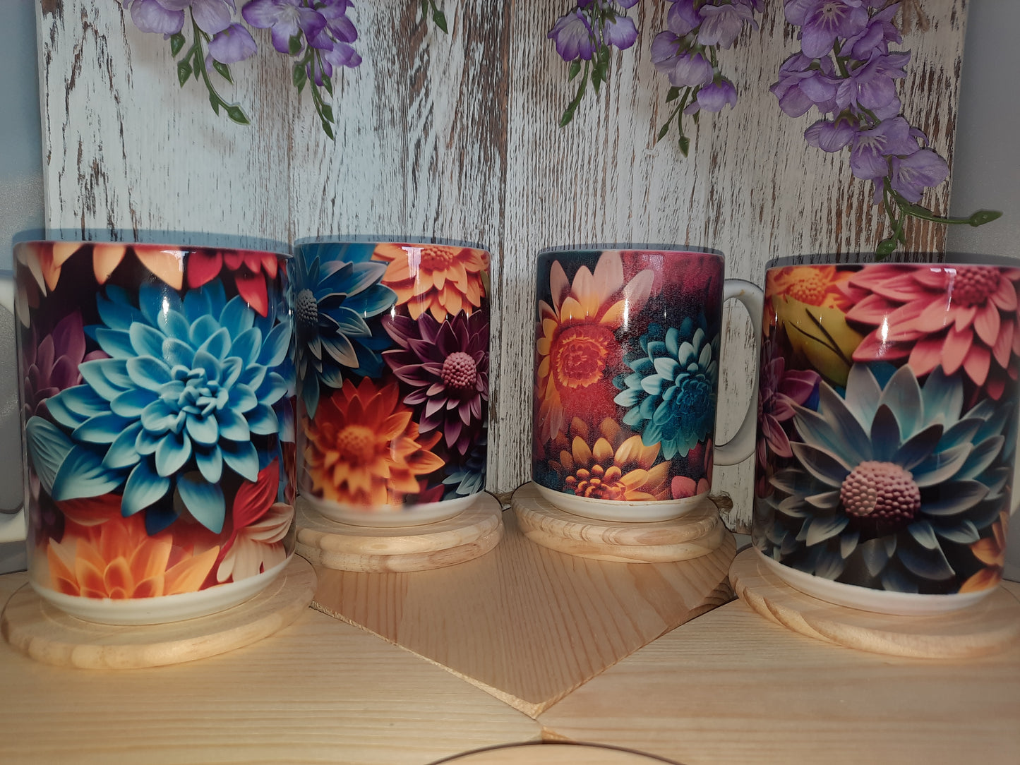15 OZ CERAMIC COLORFUL FLOWERS HOT & COLD MUG