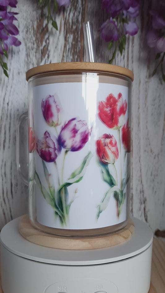 15 OZ GLASS FLOWERS HOT & COLD MUG